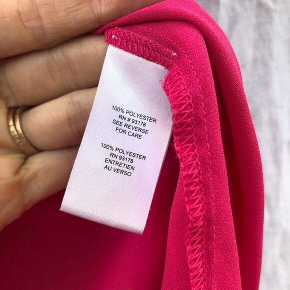 Tahari Top Bright Pink Chiffon High Neck Short Sleeve Small - Picture 7 of 9